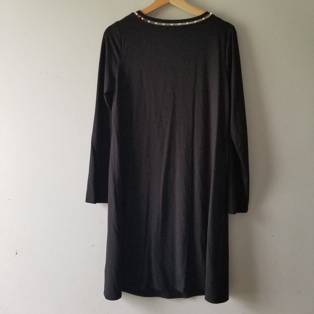 J Jill Wearever Collection Black Long Sleeve Dress Pearl Neckline Small - Picture 4 of 7